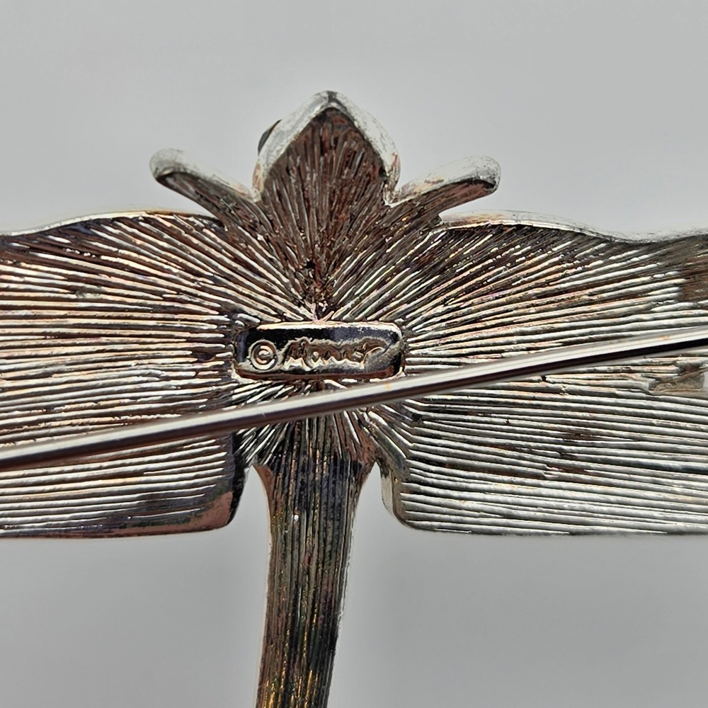 Monet Dragonfly Brooch Pin Green Blue Enamel Silver Tone Vintage Signed - Picture 10 of 10